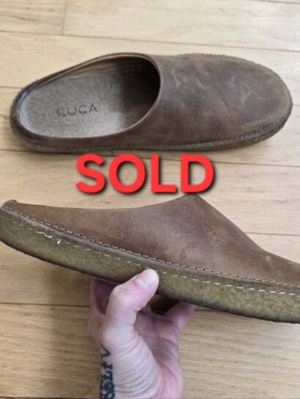 Lucas | Drift monochrome brown leather minimalist slip-on mules | MENS 8